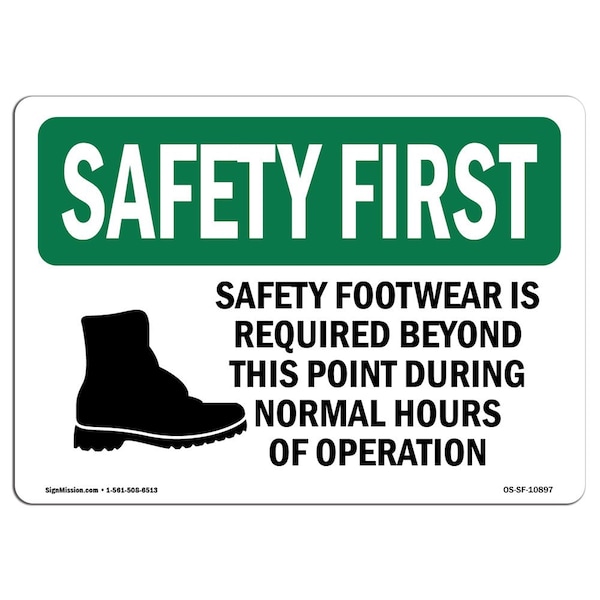 OSHA Sign Footwear Is Required W/ Symbol 18in X 12in Aluminum, 18" W, 12" H, Landscape